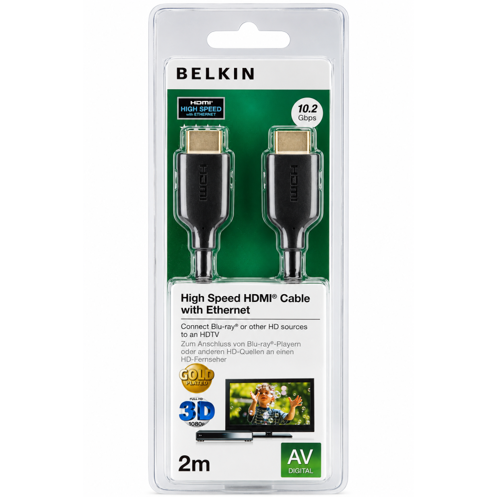 Belkin High Speed HDMI Cable 3D 4K 1080p Audio Return for Television (2 Meters Black) pack of 2