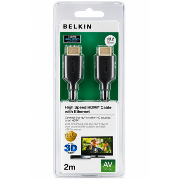 Belkin High Speed HDMI Cable 3D 4K 1080p Audio Return for Television (2 Meters Black) pack of 2