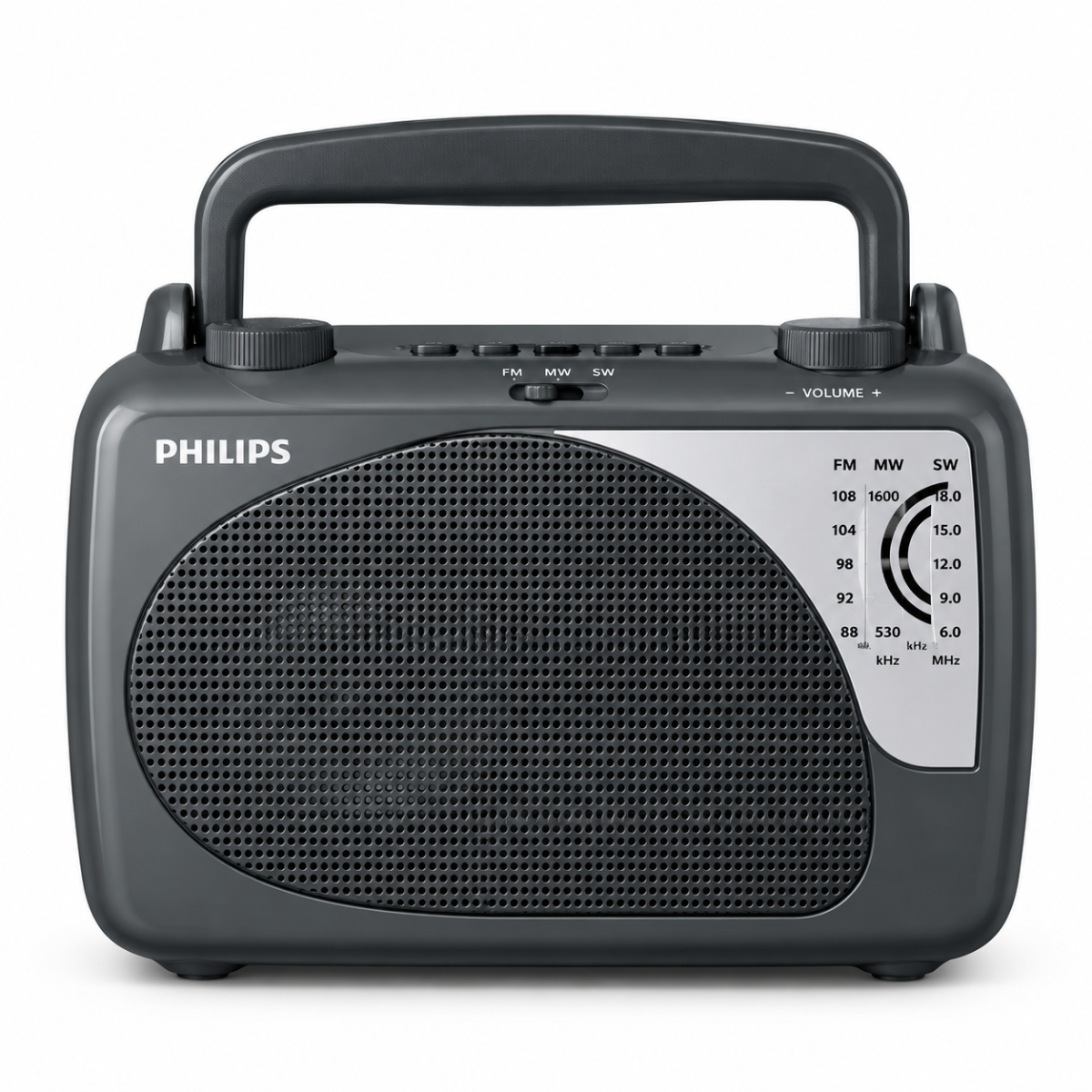Philips DL167/94 Portable/Hand Carry Radio with MW/SW/FM Bands, Telescopic Aerial, 2xR20 Battery & Optional 3V DC Power, 4? Speaker Impedance, Tuning & Band Selection, Portable Radio Receiver