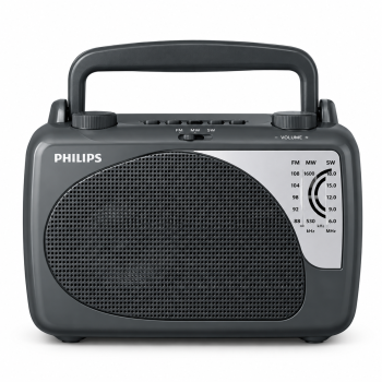 Philips DL167/94 Portable/Hand Carry Radio with MW/SW/FM Bands, Telescopic Aerial, 2xR20 Battery & Optional 3V DC Power, 4? Speaker Impedance, Tuning & Band Selection, Portable Radio Receiver