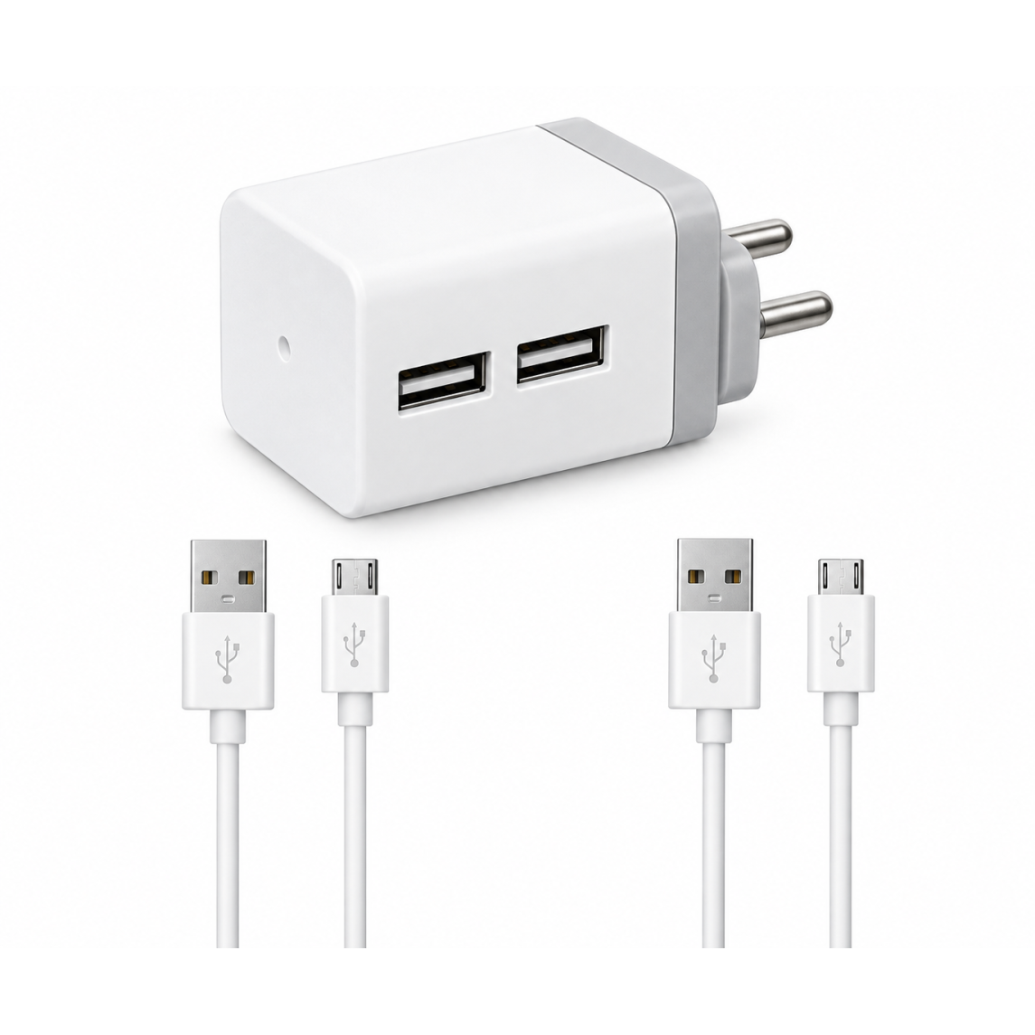 EYUVAA LABEL 2.4 Ampere Dual Port Mobile USB Charger Adapter with 2 Pack Micro USB V8 Charging Data Cable