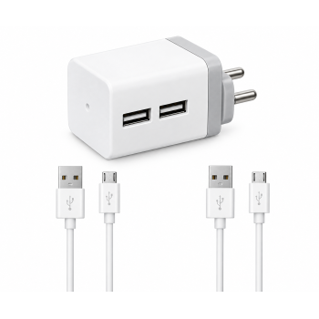 EYUVAA LABEL 2.4 Ampere Dual Port Mobile USB Charger Adapter with 2 Pack Micro USB V8 Charging Data Cable