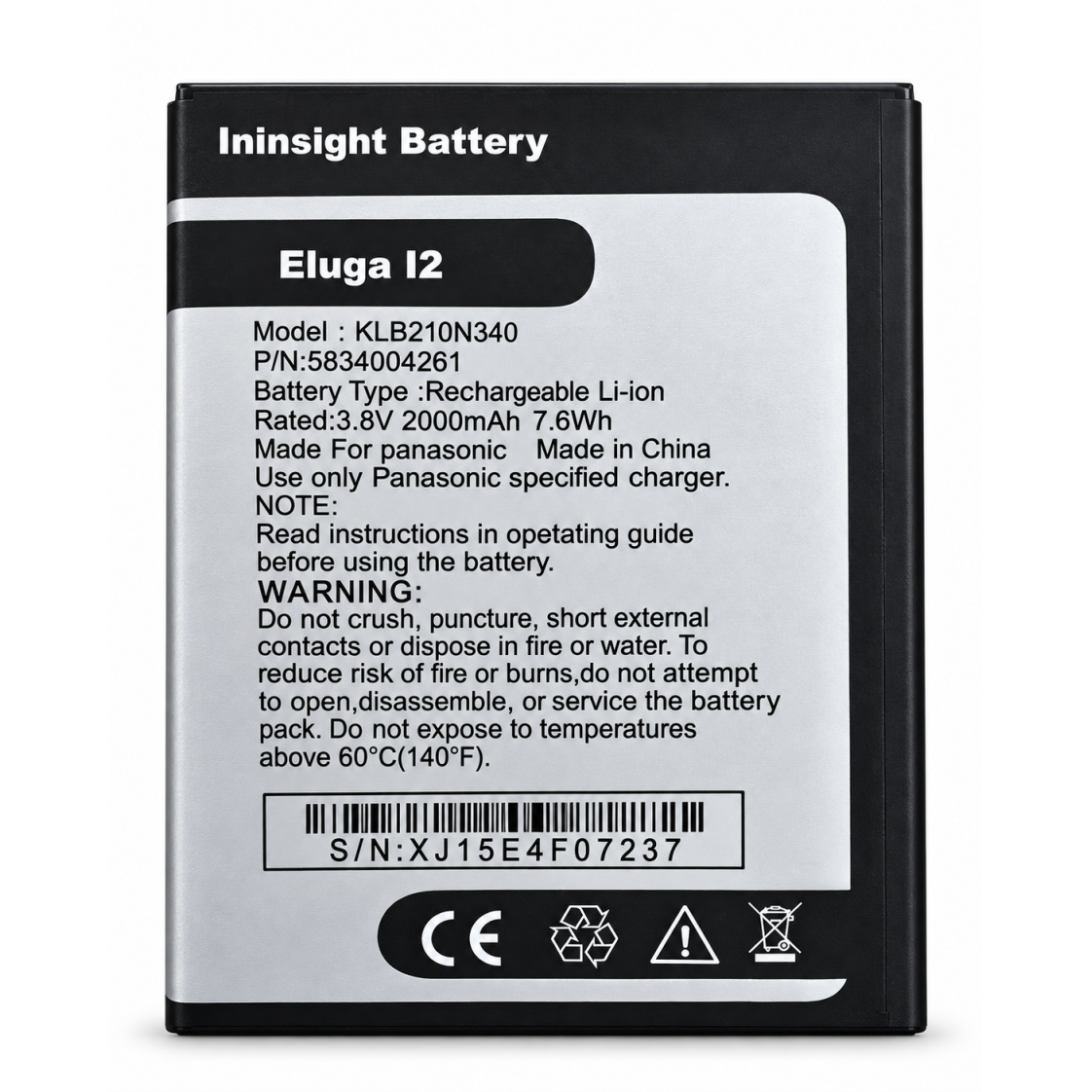 Ininsight Solutions Battery for Panasonic Eluga I2 Model: KLB210N340 with 2000 mAh with 3 Months Warranty