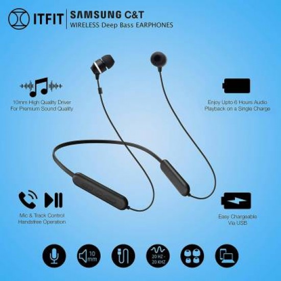Samsung C&T ITFIT  A08B Bluetooth Wireless Earphone with Flexible Neck Band and handsfree Mic