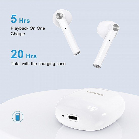 Lenovo HT30 Truly Wireless Bluetooth In Ear Earbuds with Mic (White)