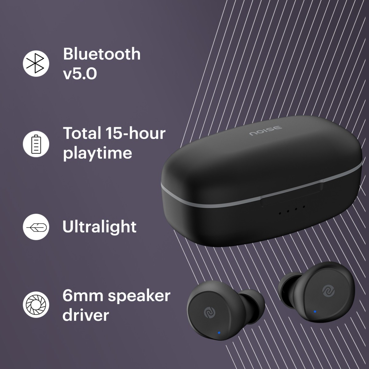 Noise Shots X1 Air 2 Truly Wireless Bluetooth Headset (Raven Black, True Wireless)