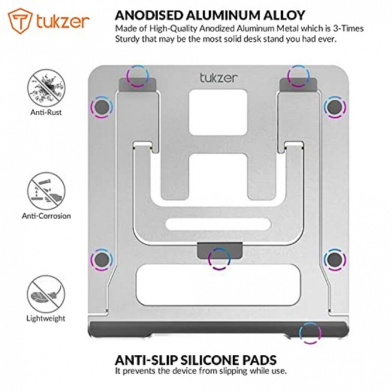 Tukzer Foldable Laptop Stand Lapdesks (Aluminium), 5-Angles Adjustments, Portable Notebook Riser Stand