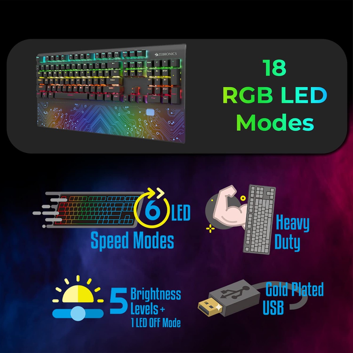 ZEBRONICS Zeb-MAX Chroma Premium Mechanical Gaming Keyboard with 104 Tactile Switch Keys