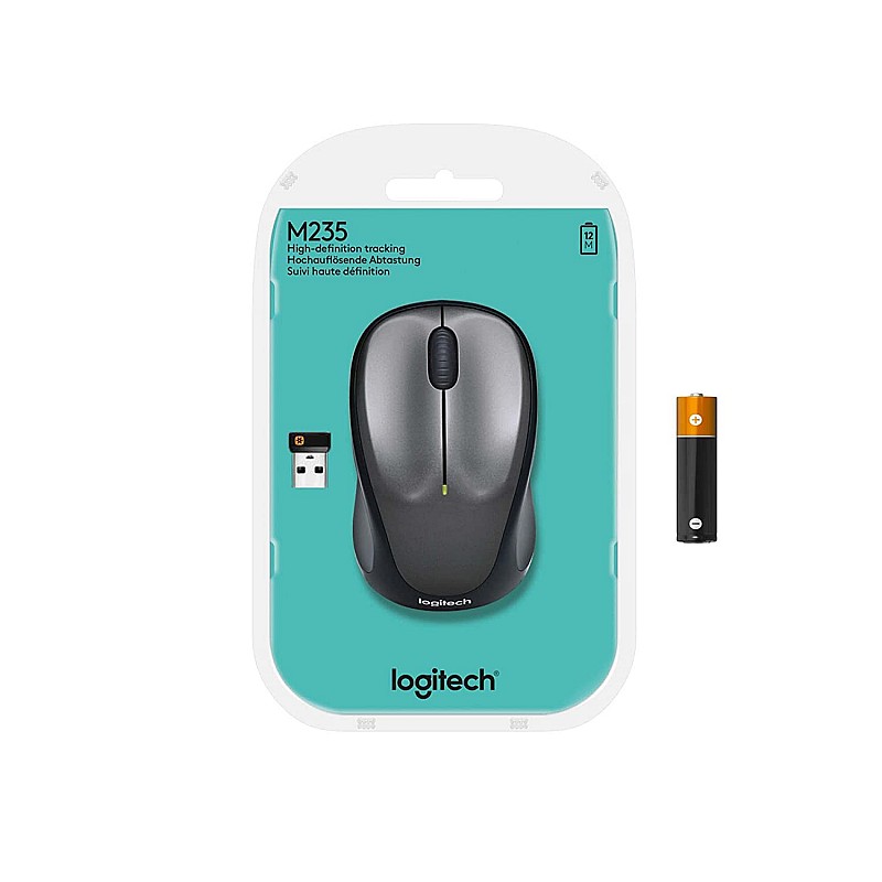 Logitech M235 Wireless Mouse, 2.4 GHz with USB Unifying Receiver, 1000 DPI Optical Tracking (Black/Grey)