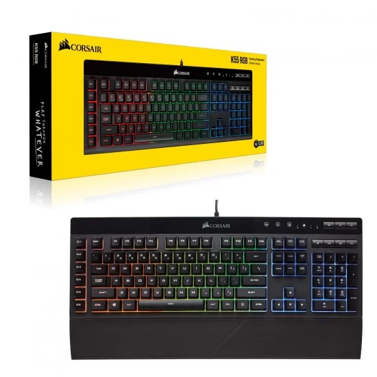 Corsair K55 RGB USB LED Backlit Keys Onboard Macro Recording Media Controls Gaming Keyboard with Wrist Rest Included (Multicolour)