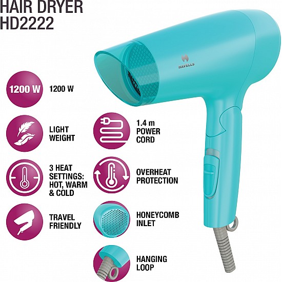 Havells HD2222 Hair Dryer 1200 Watts, Multicolor