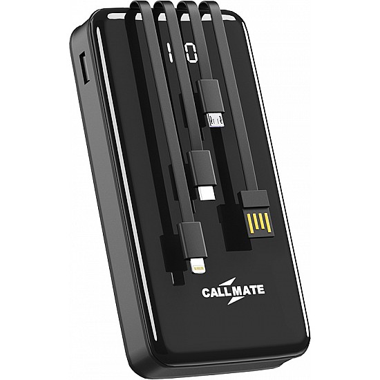 CALLMATE 20000Mah Power Bank, 15W Fast Charging| Buit-in Cables | 4 Output Ports and 3 Input | for iPhone, Smartphones & Other Devices (15 W, Fast Charging) (Black, Lithium Polymer)