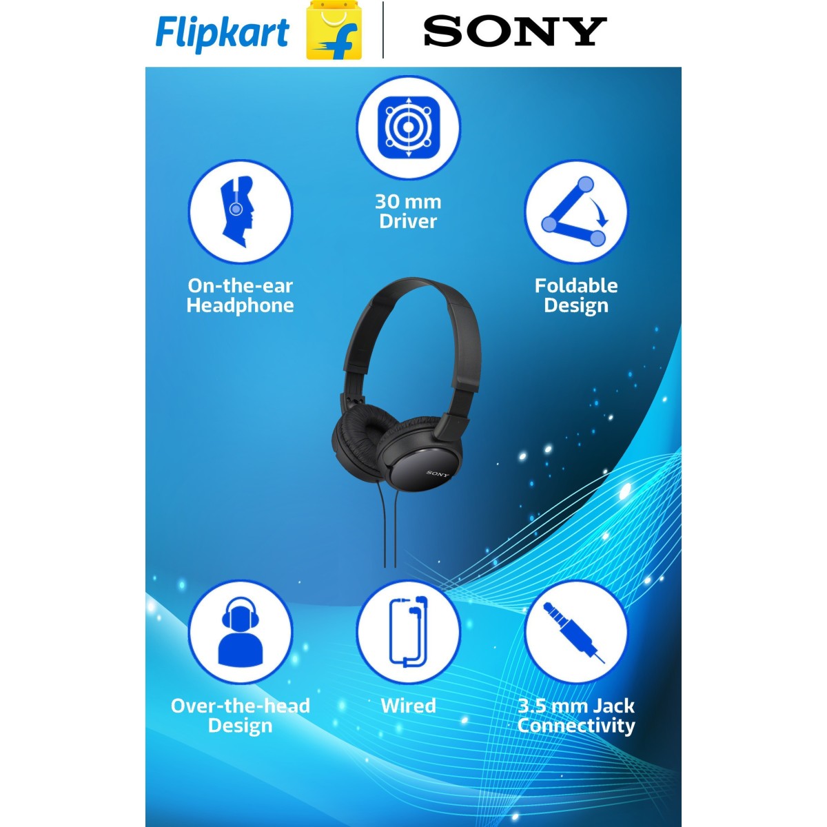 Sony MDR-ZX110 Wired On-Ear Stereo Headphones without Mic