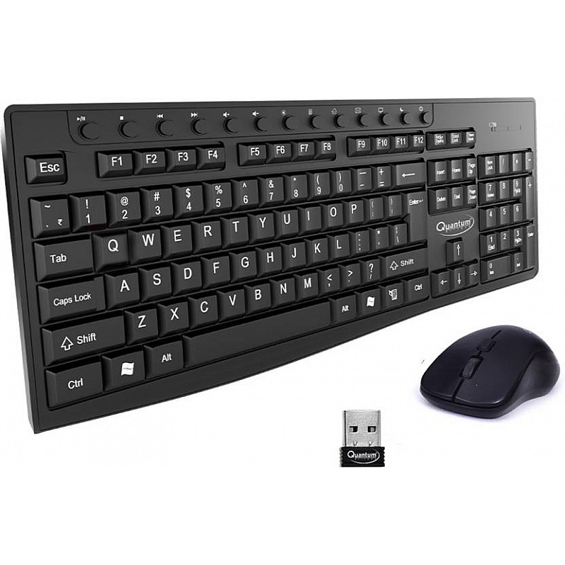 Quantum QHM9600 Wireless Multimedia Keyboard and Mouse Combo for Laptop & Desktop (Black)- 