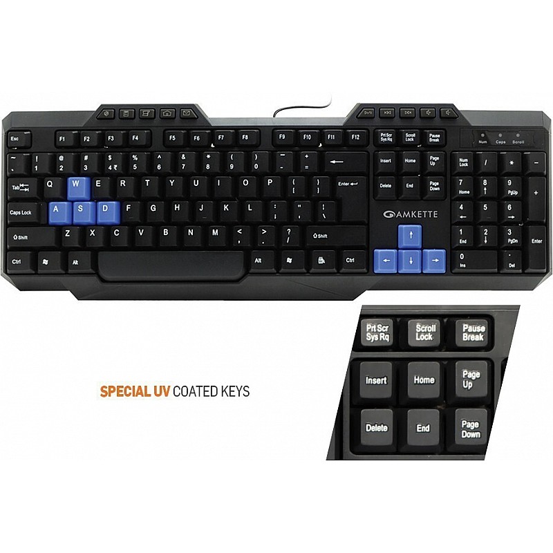 Amkette Xcite NEO Wired USB Keyboard and Mouse Combo with Spill Resistant