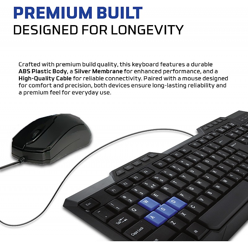 Amkette Xcite NEO Wired USB Keyboard and Mouse Combo with Spill Resistant