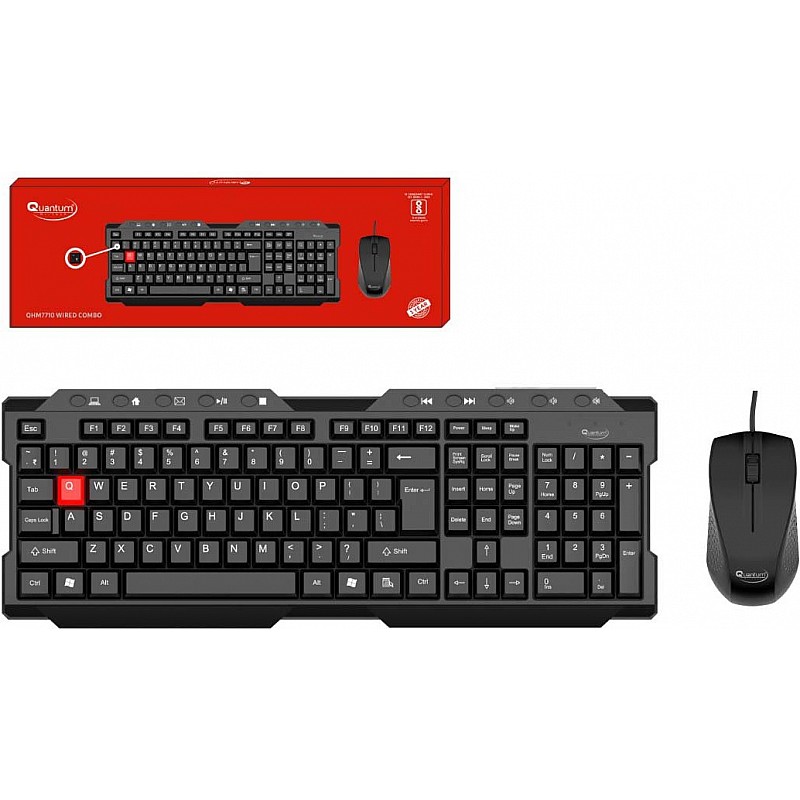 Quantum Wired USB Combo of 104 Keys Full-Size Keyboard, Customisable DPI Optical Mouse