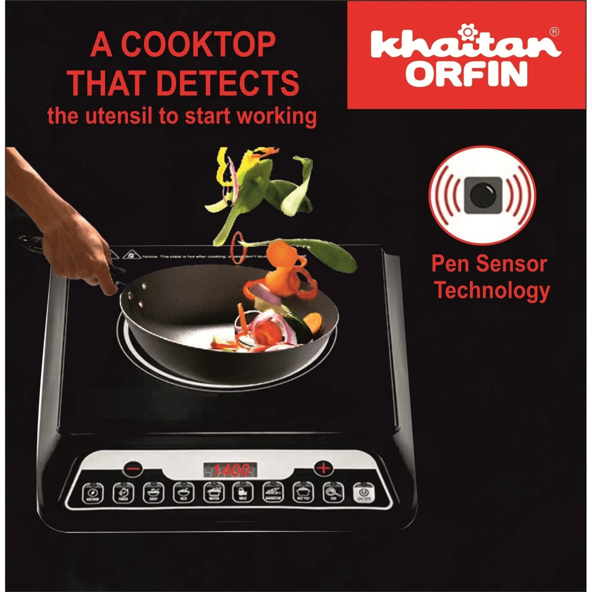 Khaitan Orfin 2200 W Induction Cooktop Touch Panel (Black, KO-432 | 2200 Watts Ultra Slim)