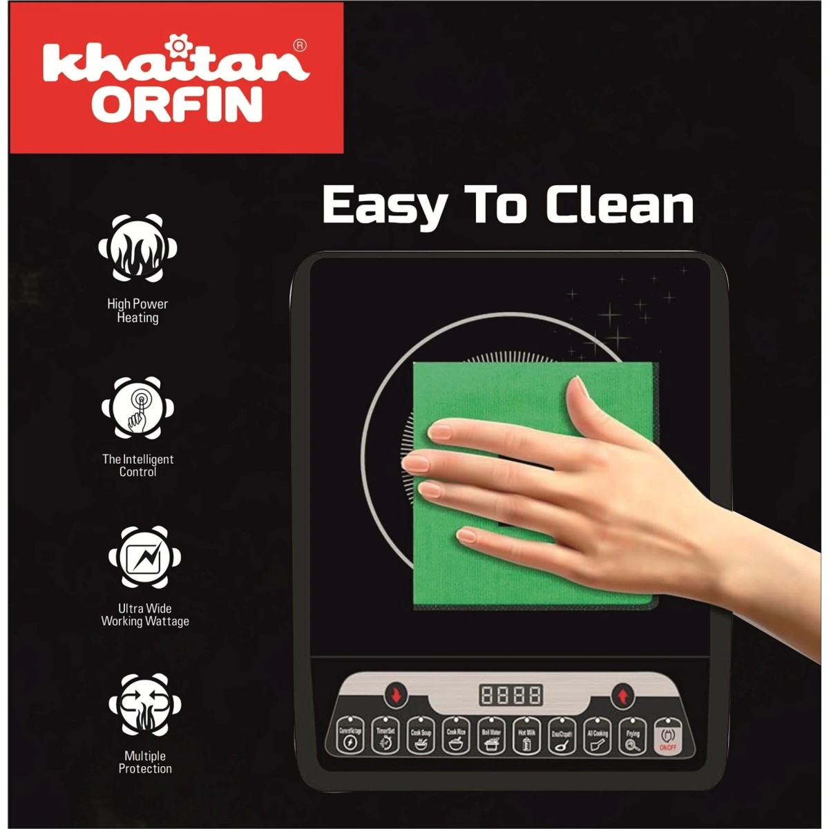 Khaitan Orfin 2200 W Induction Cooktop Touch Panel (Black, KO-432 | 2200 Watts Ultra Slim)