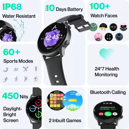 Ambrane Wise-roam 1.28 Full HD display, bluetooth calling and complete health tracking Smartwatch (Black Strap, Regular Ambrane Wise-roam 1.28 Full HD display, bluetooth calling and complete health tracking Smartwatch (Black Strap, Regular