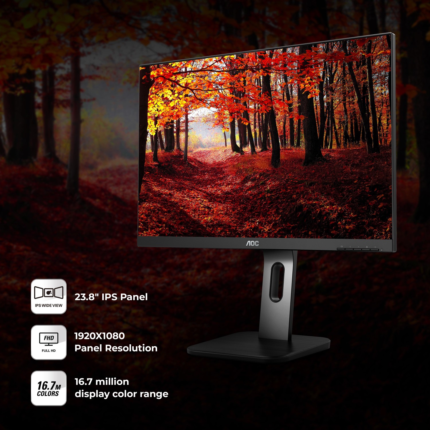 AOC 23.8-inch LED Monitor with VGA Port, HDMI Port,USB Hub, Display ...