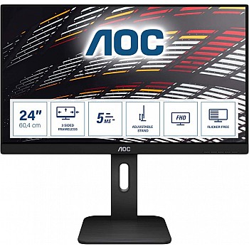 AOC 23.8-inch LED Monitor with VGA Port, HDMI Port,USB Hub, Display Port, Height Adjustable Stand - 24P1 (Black)