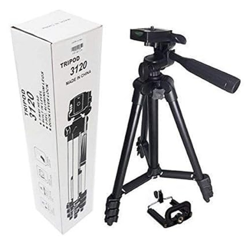 AIRTREE 3120 Lightweight Adjustable Portable & Foldable Tripod Stand and  (Black)