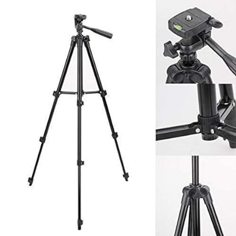 AIRTREE 3120 Lightweight Adjustable Portable & Foldable Tripod Stand and  (Black)