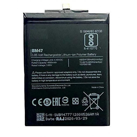 Original MI BM47 Battery Compatible for Redmi 3, 3S, 3S Prime, Redmi 4, 4X (4100mAh) with 6 Months Warranty