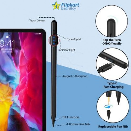 Flipkart SmartBuy Upgraded Stylus Pen, Ultra High Precision & Sensitivity with Palm Rejection Stylus  (Black)