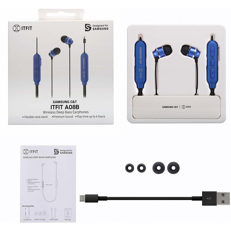 Samsung C&T ITFIT  A08B Bluetooth Wireless Earphone with Flexible Neck Band and handsfree Mic