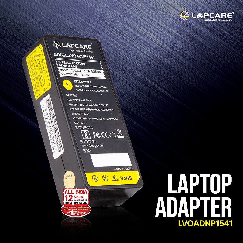 Lapcare-adapte-20v-3.25a-for-ibm-thinkpad-r60-r61-t60-t61-z60-z61- Black