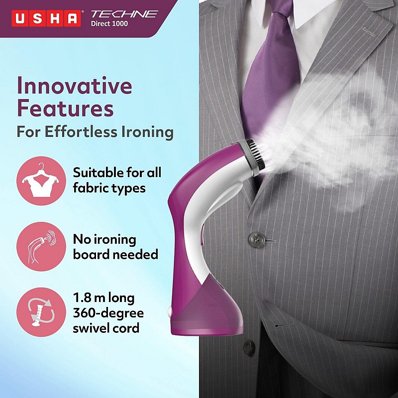 Usha Techne Direct 1000-Watt Garment Steamer (Purple/White)