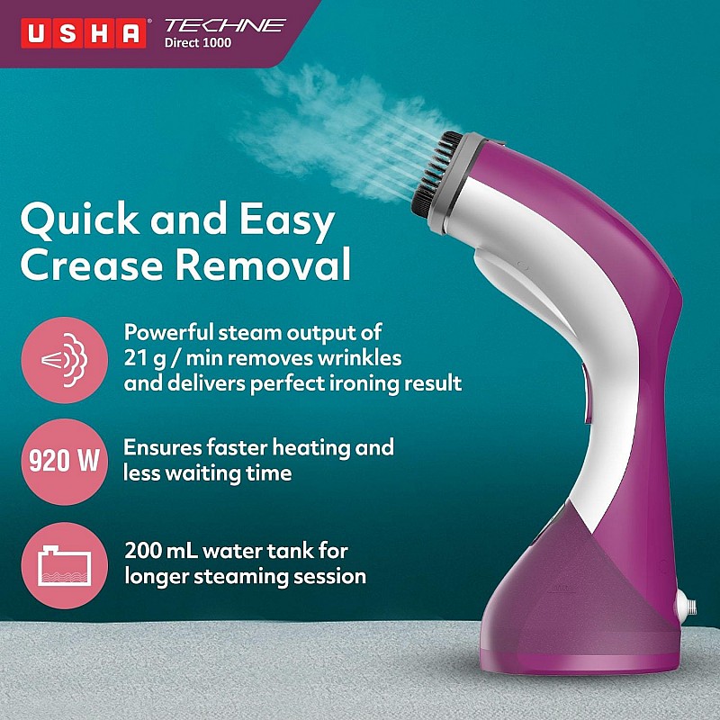 Usha Techne Direct 1000-Watt Garment Steamer (Purple/White)