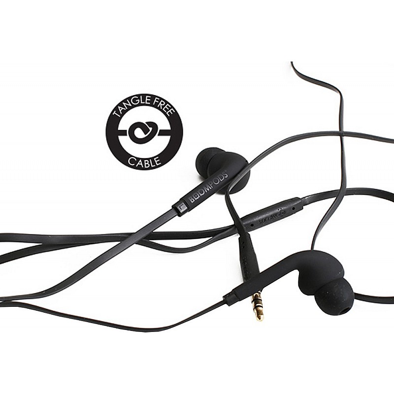 Boompods Bassline 3.5 mm Jack in-Ear Earphones/Headphones with mic, Play/Pause and Switch Track Functions (Black)