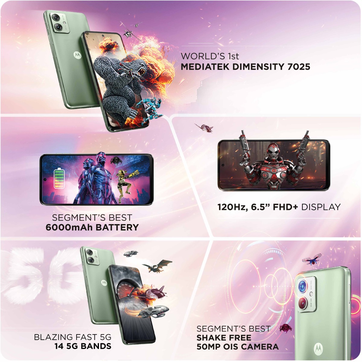 Motorola G64 5G (Ice Lilac, 8GB RAM, 128GB Storage) | Expandable Upto 2TB | Upto 16GB RAM with RAM Boost | 50MP (OIS) + 8MP | 16MP Front Camera | MediaTek Dimensity 7025 Processor | 6000 mAh Battery (refurbished)