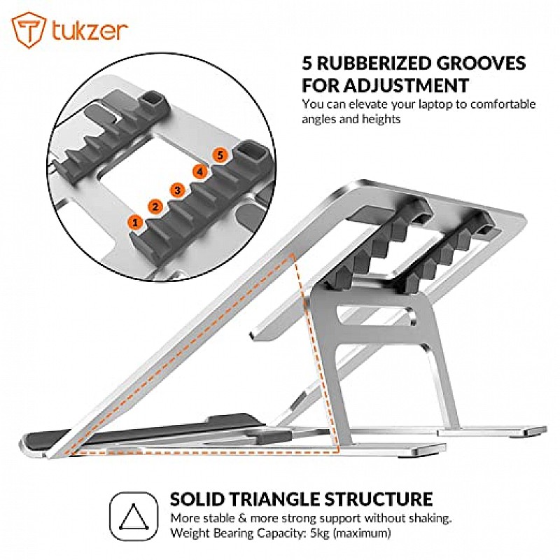 Tukzer Foldable Laptop Stand Lapdesks (Aluminium), 5-Angles Adjustments, Portable Notebook Riser Stand