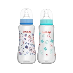 LuvLap Anti-Colic Slim/Regular Neck Essential Baby Feeding Bottle, 250ml (Pack of 2), New Born/Infants, Jungle Tales & Wild Flowers, 
