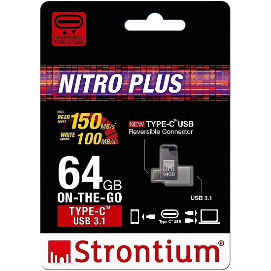 Strontium Nitro Plus 64GB Type-C USB 3.1 Flash Drive - OTG Mobile Pen Drive