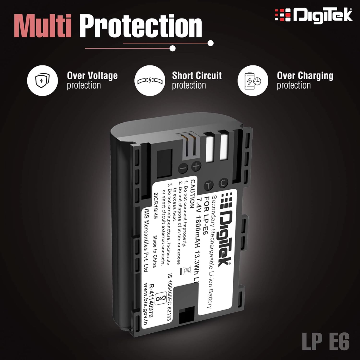 DIGITEK® (LP-E6) 1800 mAh Secondary Li-ion Rechargeable Battery for DSLR Camera EOS 5D Mark IV, EOS 5Ds, 5DS R, EOS 6D, EOS 6D Mark