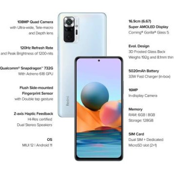Redmi Note 10 Pro Max (128 GB Storage (8GB RAM, Glacial Blue) Refurbished