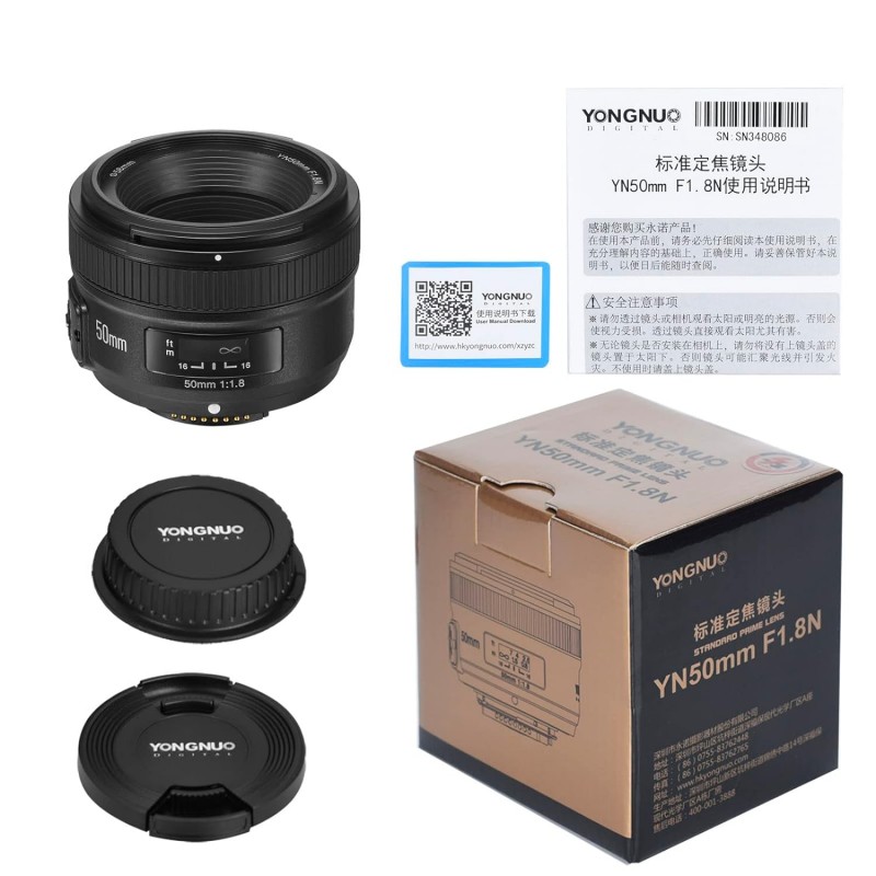 Yongnuo YN50mm F1.8 Standard Prime Lens Large Aperture Auto Manual Focus, Black