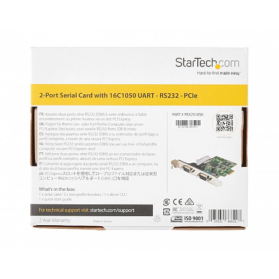 StarTech.com PCI Express Serial Card – 2 Port – Dual Channel 16C1050 UART – Serial Port PCI Card – Serial Expansion Card