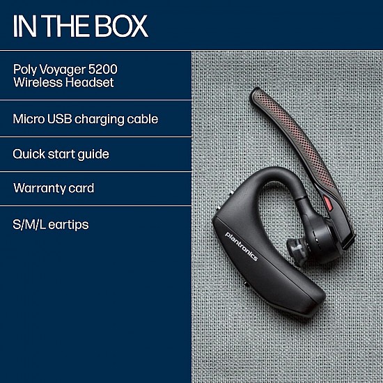 Poly Voyager 5200 Wireless Headset,Single-Ear W/Noise-Canceling Mic - Black