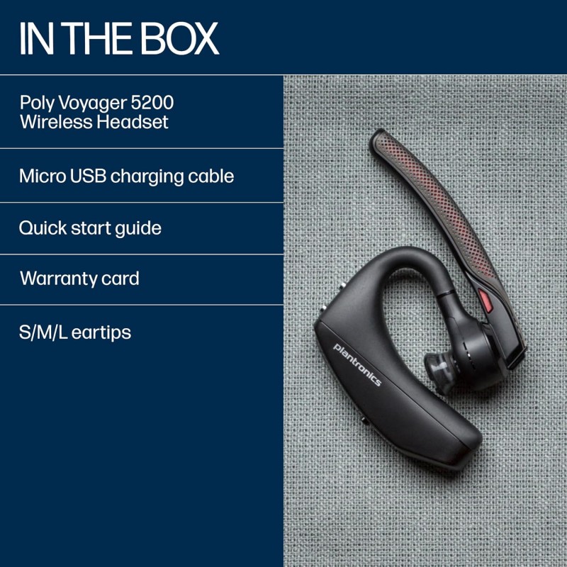 Poly Voyager 5200 Wireless Headset,Single-Ear W/Noise-Canceling Mic - Black