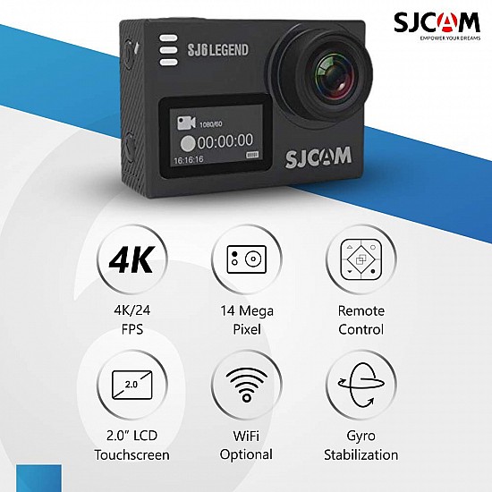 SJCAM SJ6 Legend Optical 16 MP 4K 24fps 5.08 cm (2.0") LCD Touch Screen Action Camera - (Black)