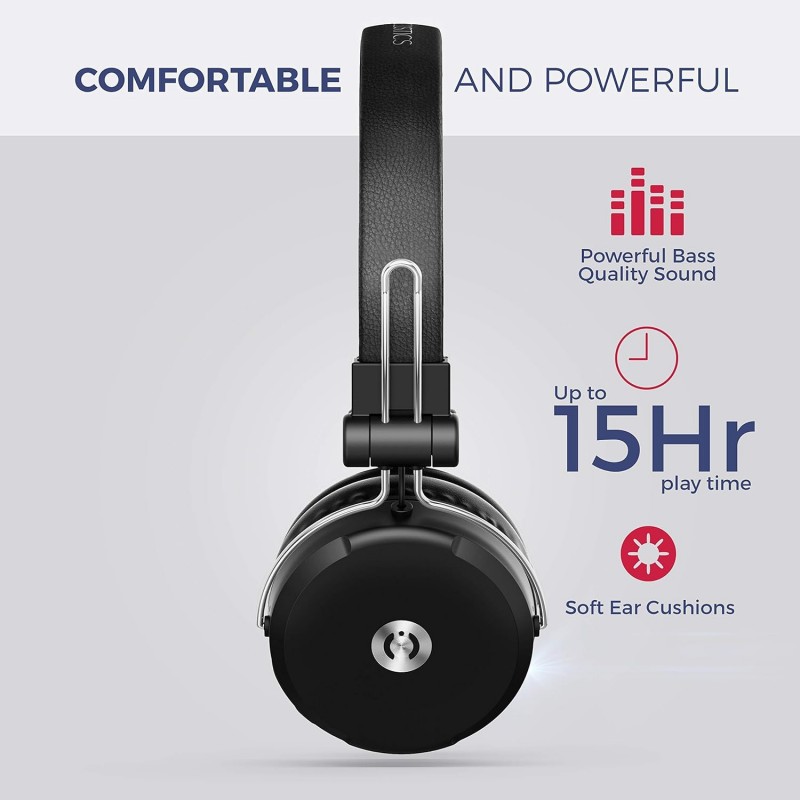 MuveAcoustics Impulse2PRO MA-1600SB Wireless Bluetooth On Ear Headphones with Mic (Steel Black)