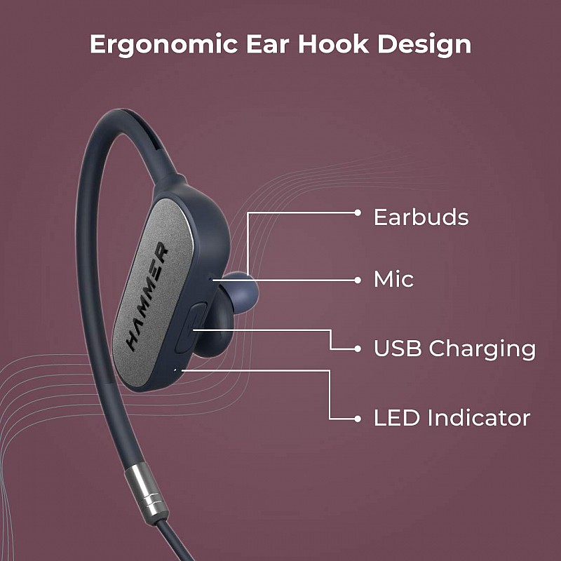 HAMMER Grip in The Ear Bluetooth Headphone with mic Blue