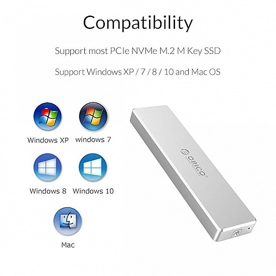 ORICO Mini M.2 NVME SSD Enclosure Clip Type Aluminum NVME External Hard Drive Case USB3.1 Gen2 Type-C up to 2TB 10Gbps [SSD NOT Included]