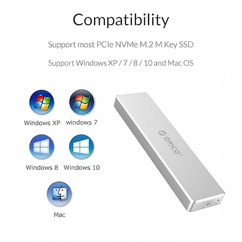 ORICO Mini M.2 NVME SSD Enclosure Clip Type Aluminum NVME External Hard Drive Case USB3.1 Gen2 Type-C up to 2TB 10Gbps [SSD NOT Included]